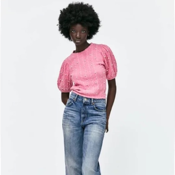 Zara Pink Pearl Sweater Top - Picture 1 of 2